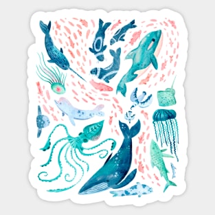 Watercolor Arctic Mammals and Fish Sticker
